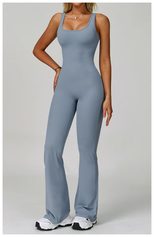 Slate Active Bodysuit – Flared Leg Jumpsuit - Aura Linen