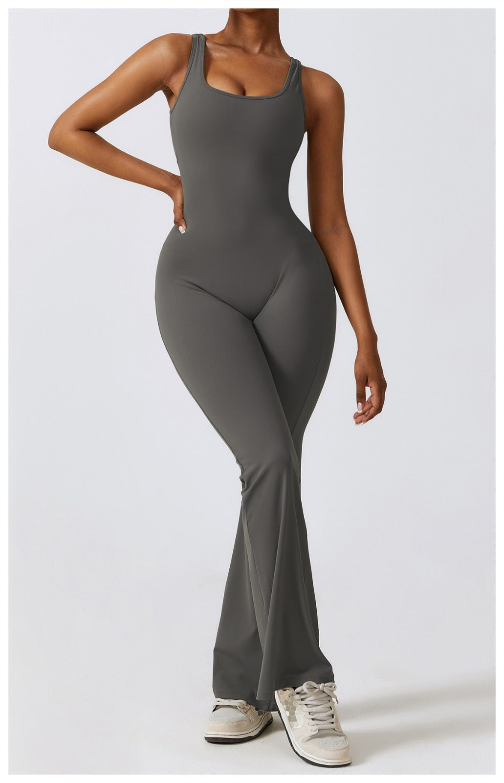 Slate Active Bodysuit – Flared Leg Jumpsuit - Aura Linen